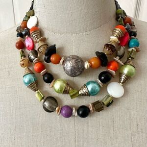 Colorful shell multi strand beaded necklace